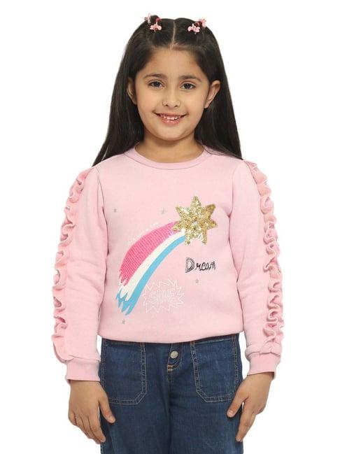 nauti nati kids pink embellished full sleeves sweatshirt
