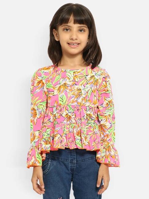 nauti nati kids pink printed full sleeves top