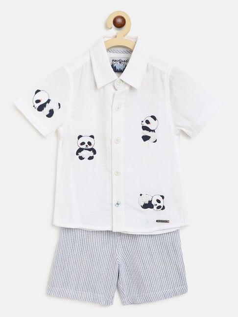 nauti nati kids white & black cotton printed shirt set