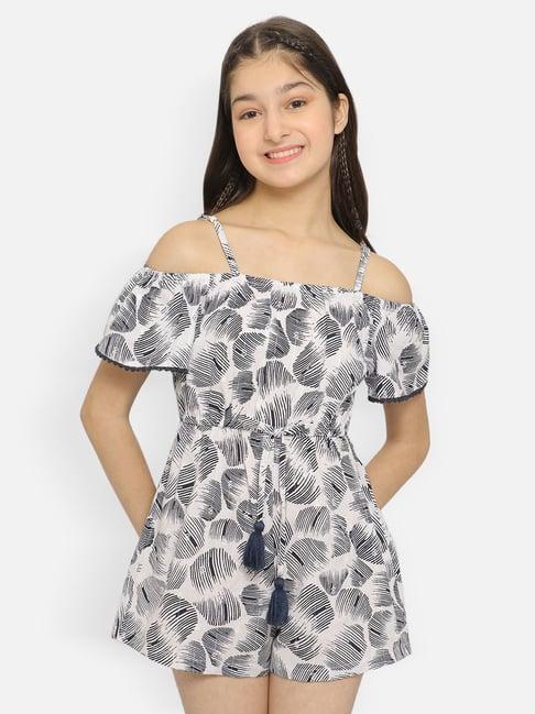 nauti nati kids white & black printed playsuit