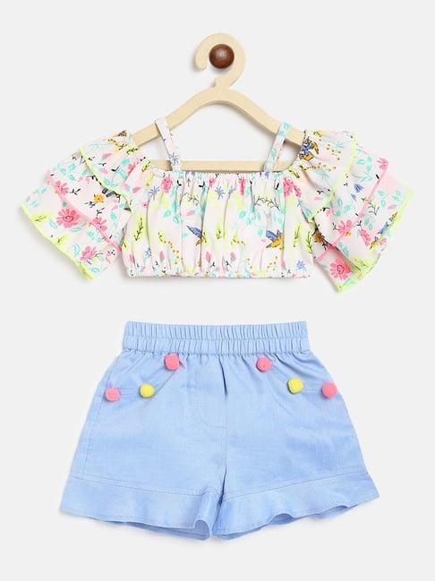 nauti nati kids white & blue floral print top with shorts