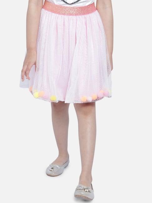 nauti nati kids white & pink embellished skirt