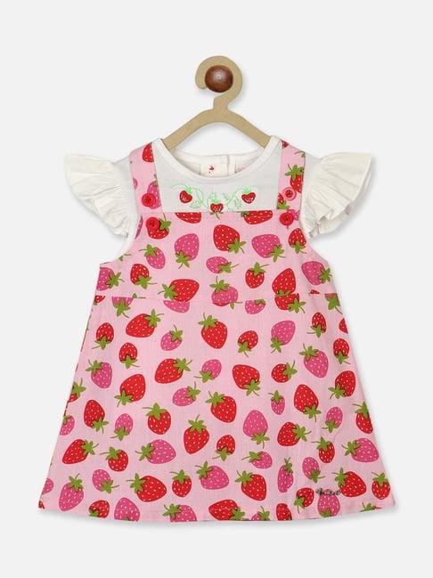 nauti nati kids white & pink printed top with dress