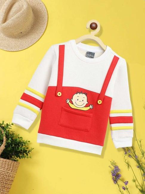 nauti nati kids white & red printed full sleeves sweatshirt