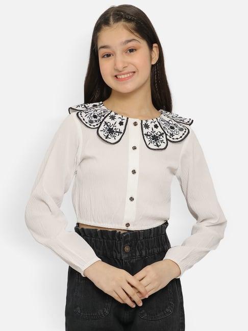 nauti nati kids white embroidered full sleeves top