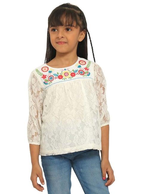 nauti nati kids white embroidered top