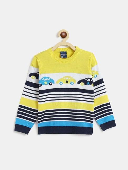 nauti nati kids yellow & black printed full sleeves sweater