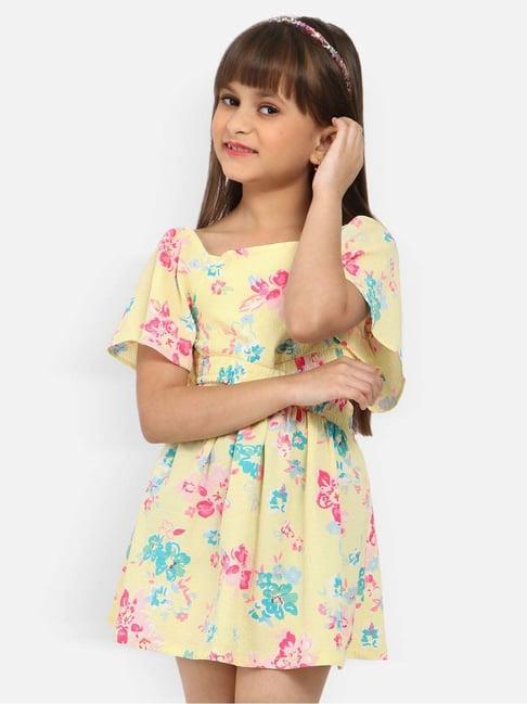 nauti nati kids yellow & pink floral print dress