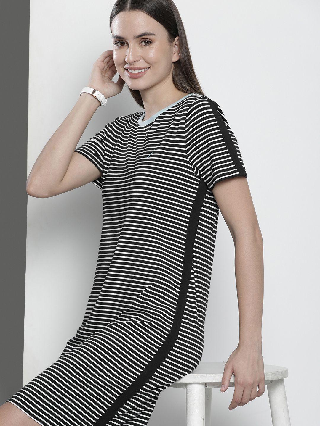 nautica black striped t-shirt dress