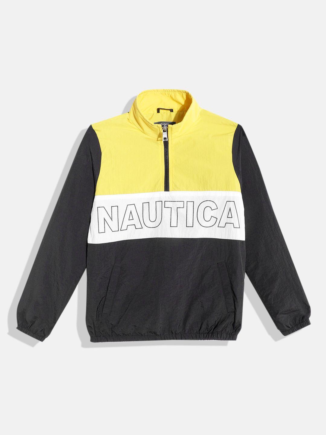 nautica boys black & yellow colourblocked mock collar tailored jacket