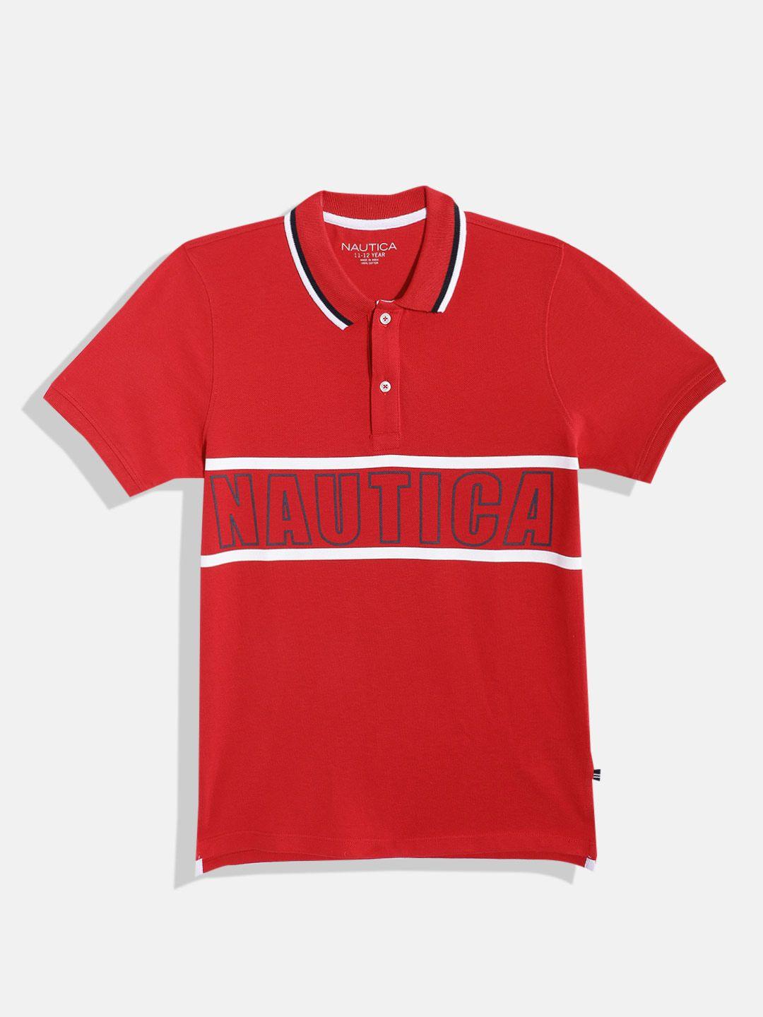 nautica boys pure cotton brand logo printed polo collar t-shirt