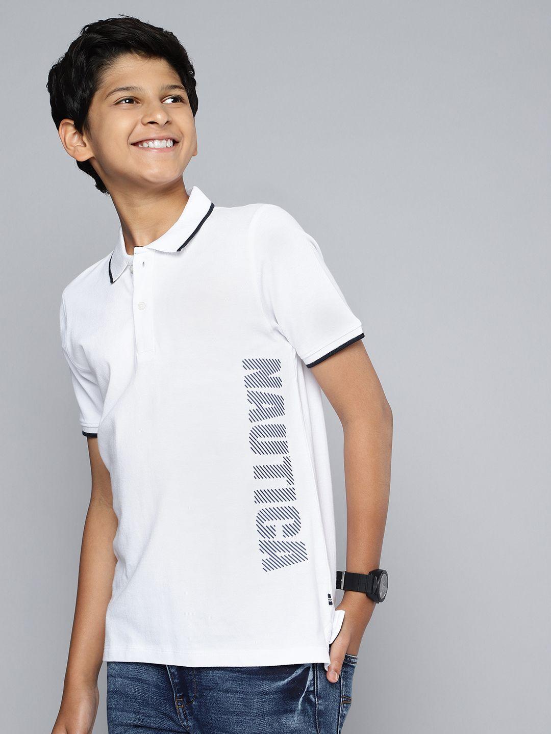 nautica boys pure cotton brand logo printed polo collar t-shirt