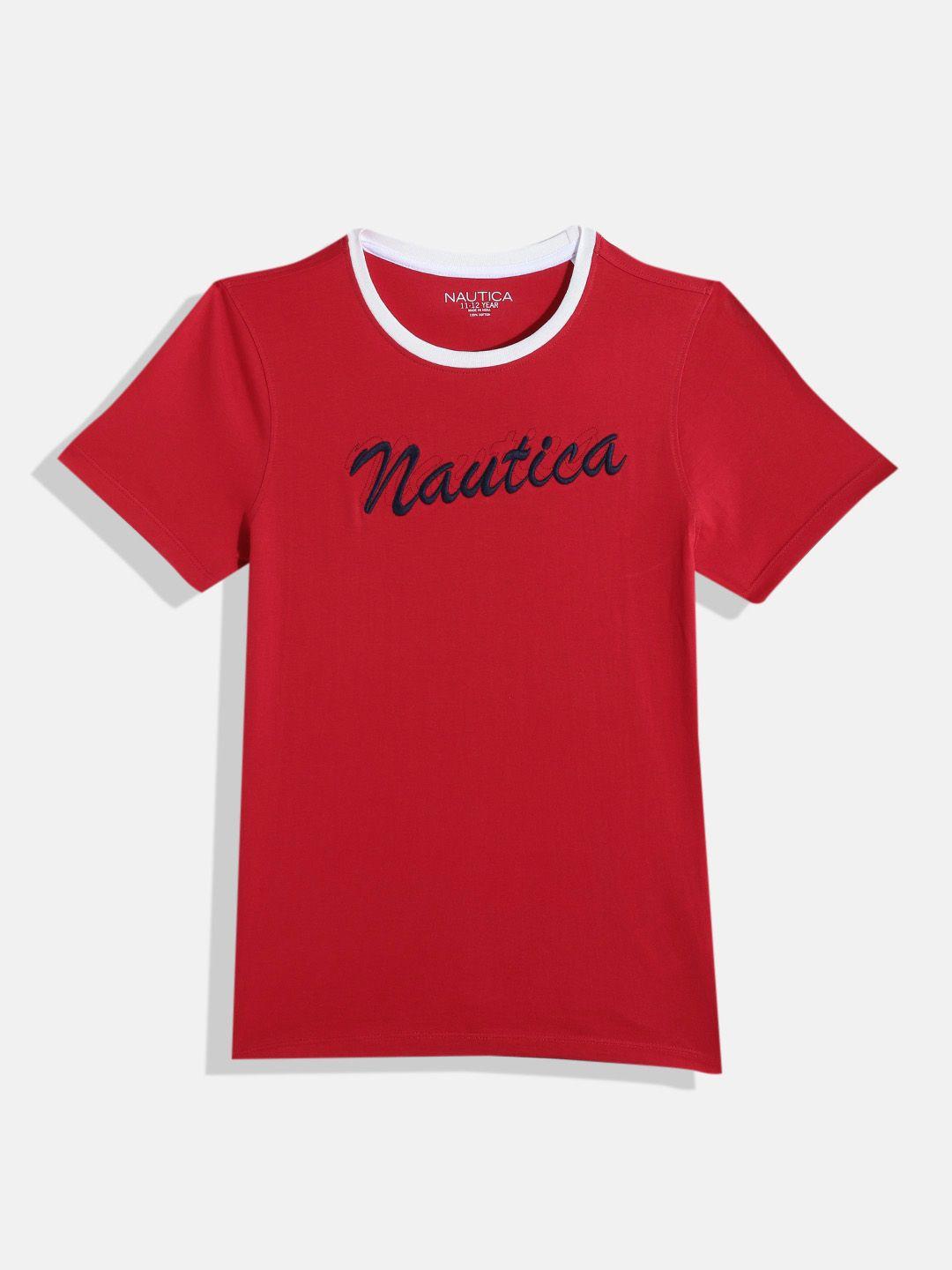 nautica boys pure cotton brand logo printed t-shirt