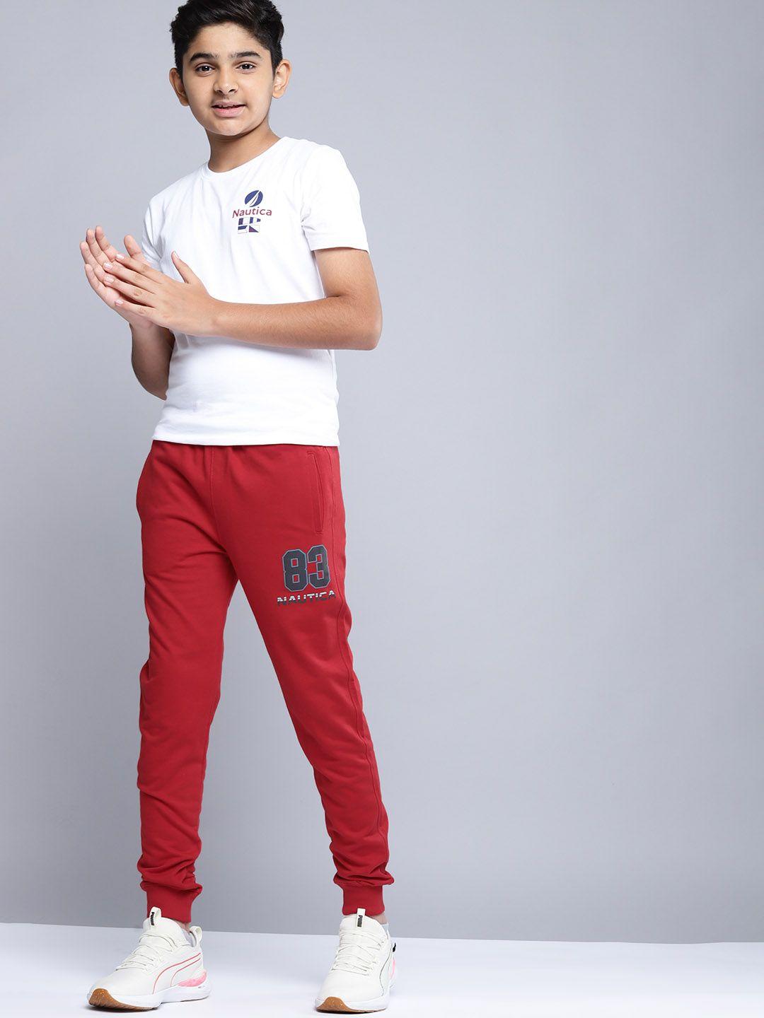 nautica boys red pure cotton solid joggers