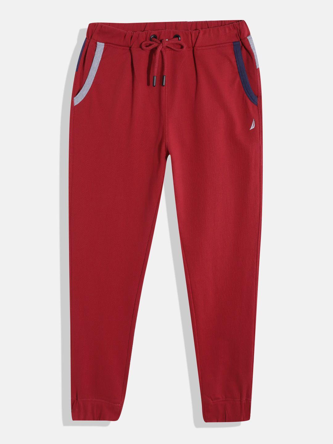 nautica boys red pure cotton solid joggers