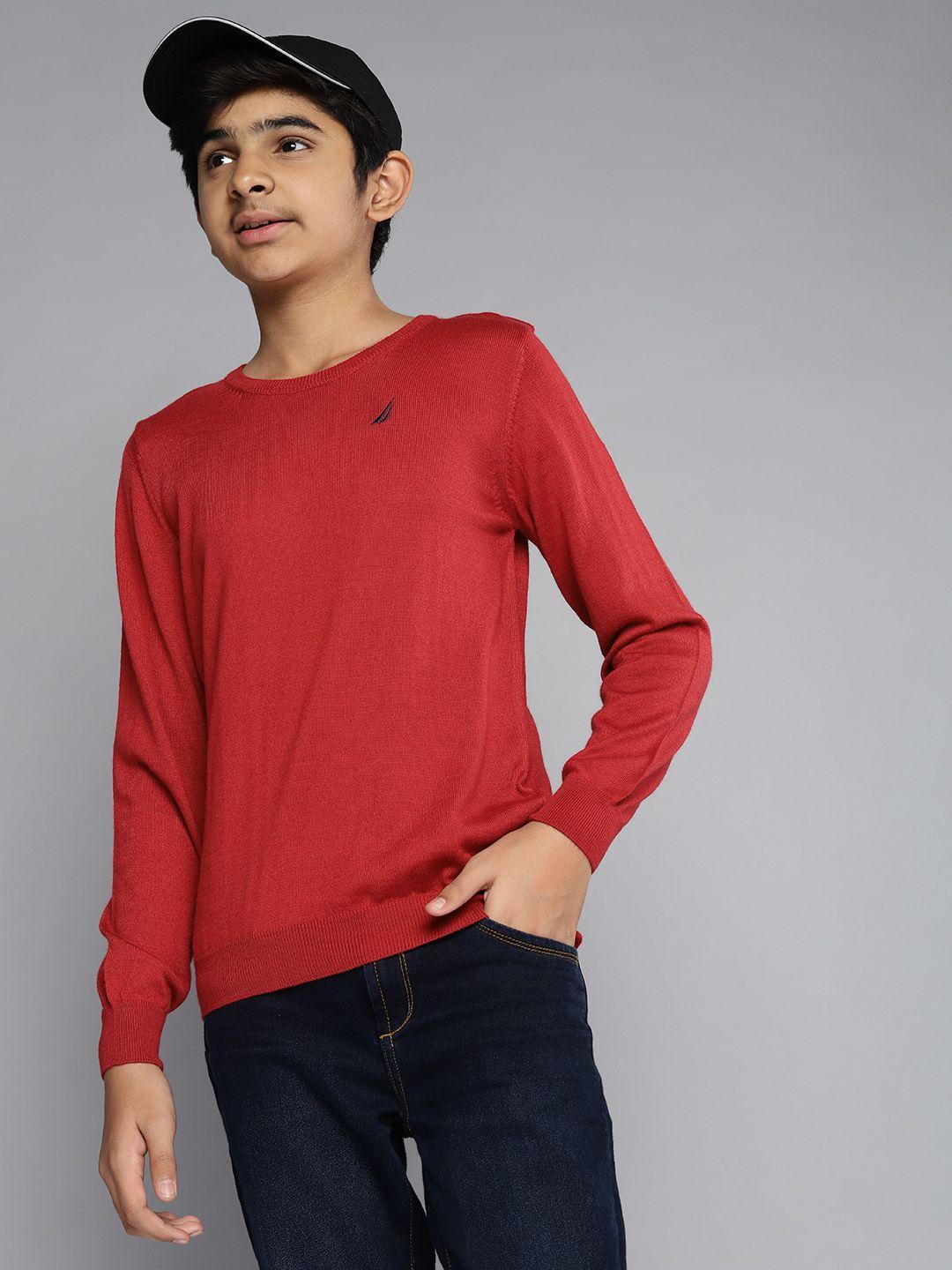 nautica boys red solid round neck pullover