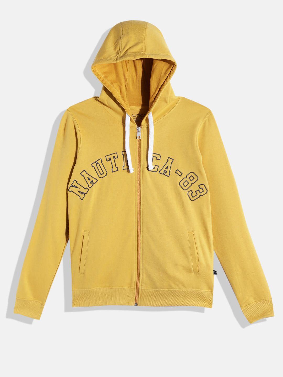 nautica boys yellow brand logo applique detail hooded pure cotton sweatshirt