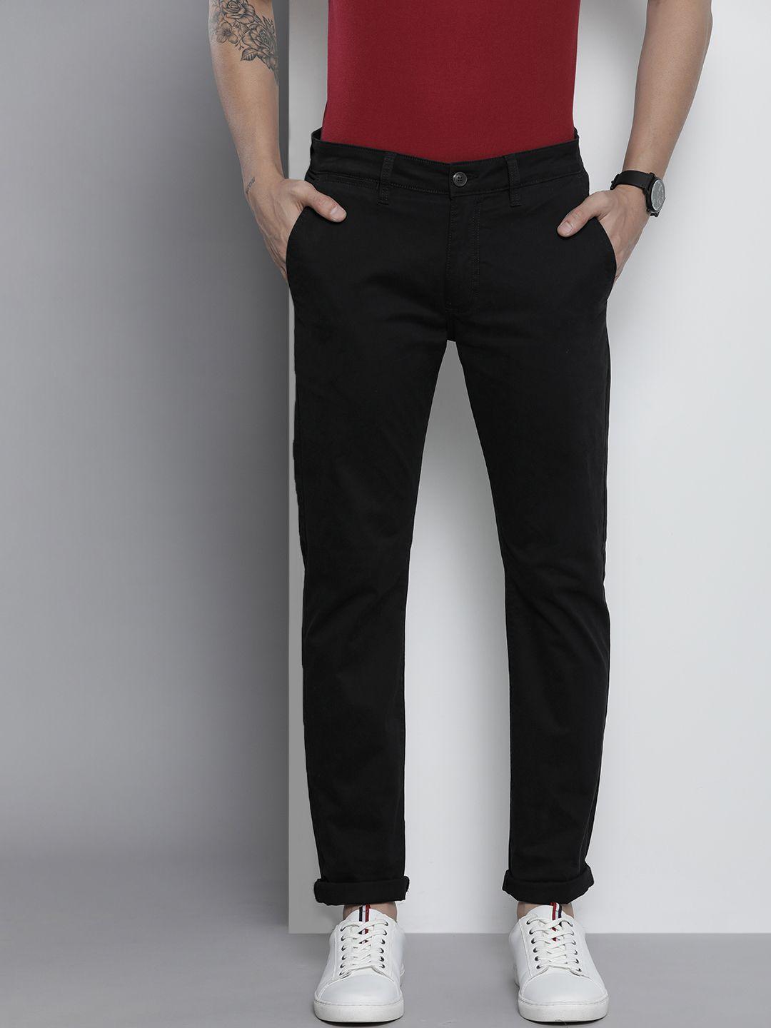 nautica men black slim fit mid-rise solid trousers