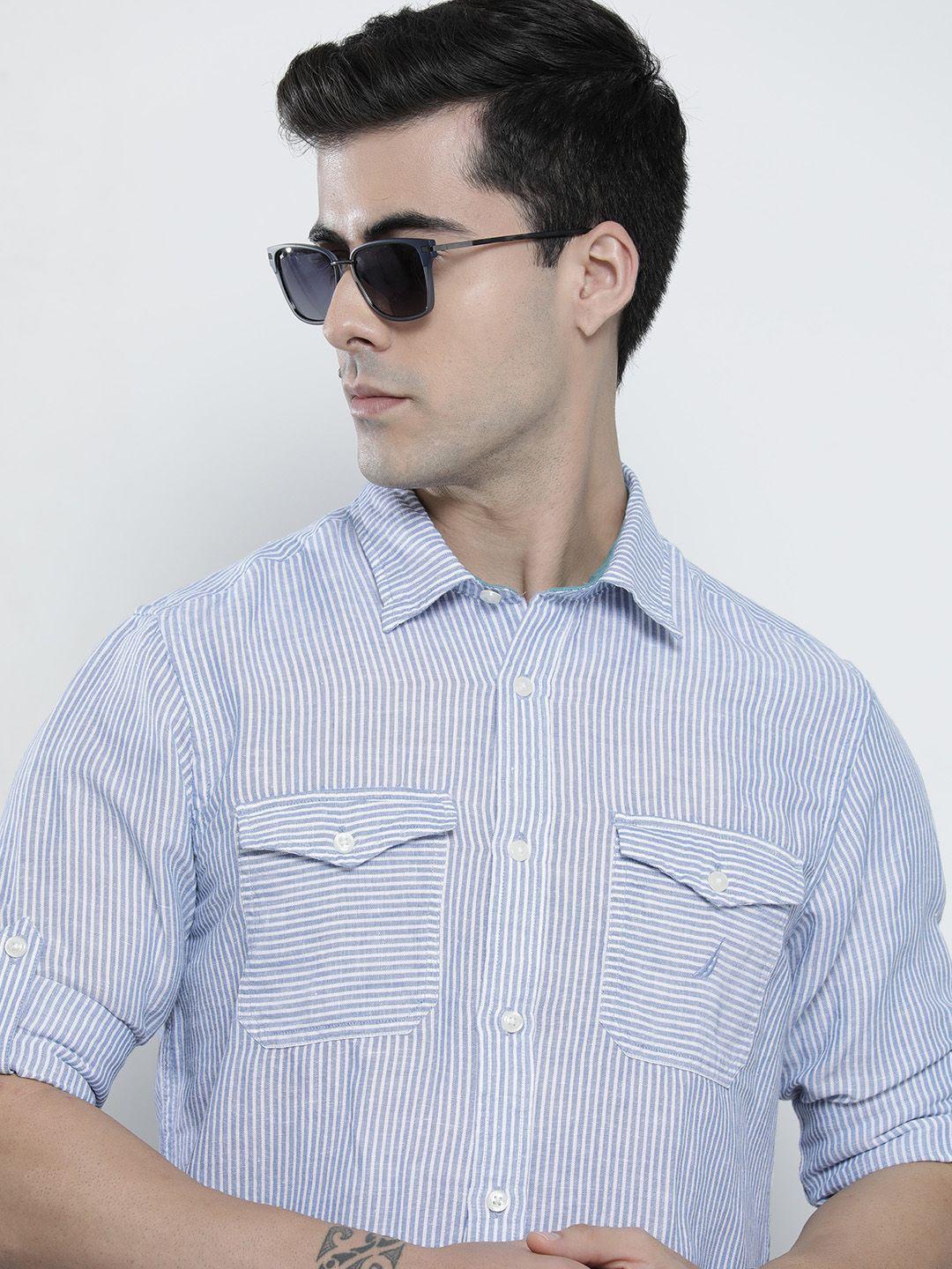 nautica men blue & white classic fit striped casual shirt