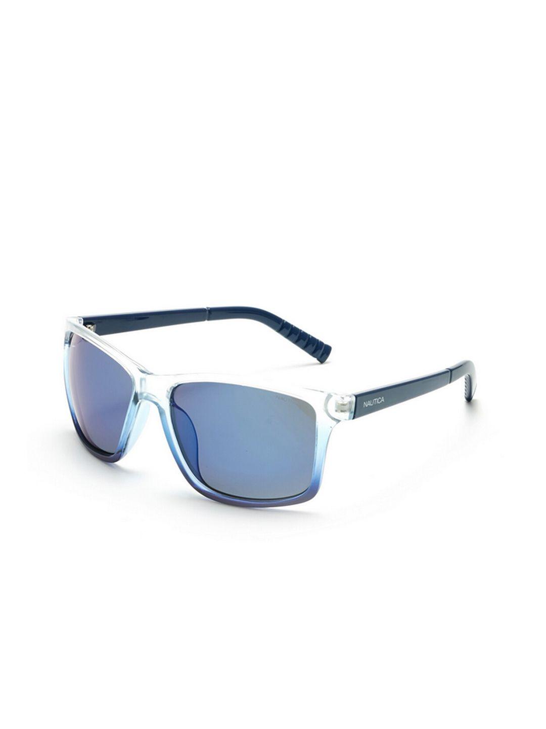 nautica men blue lens & white square sunglasses with polarised and uv protected lens