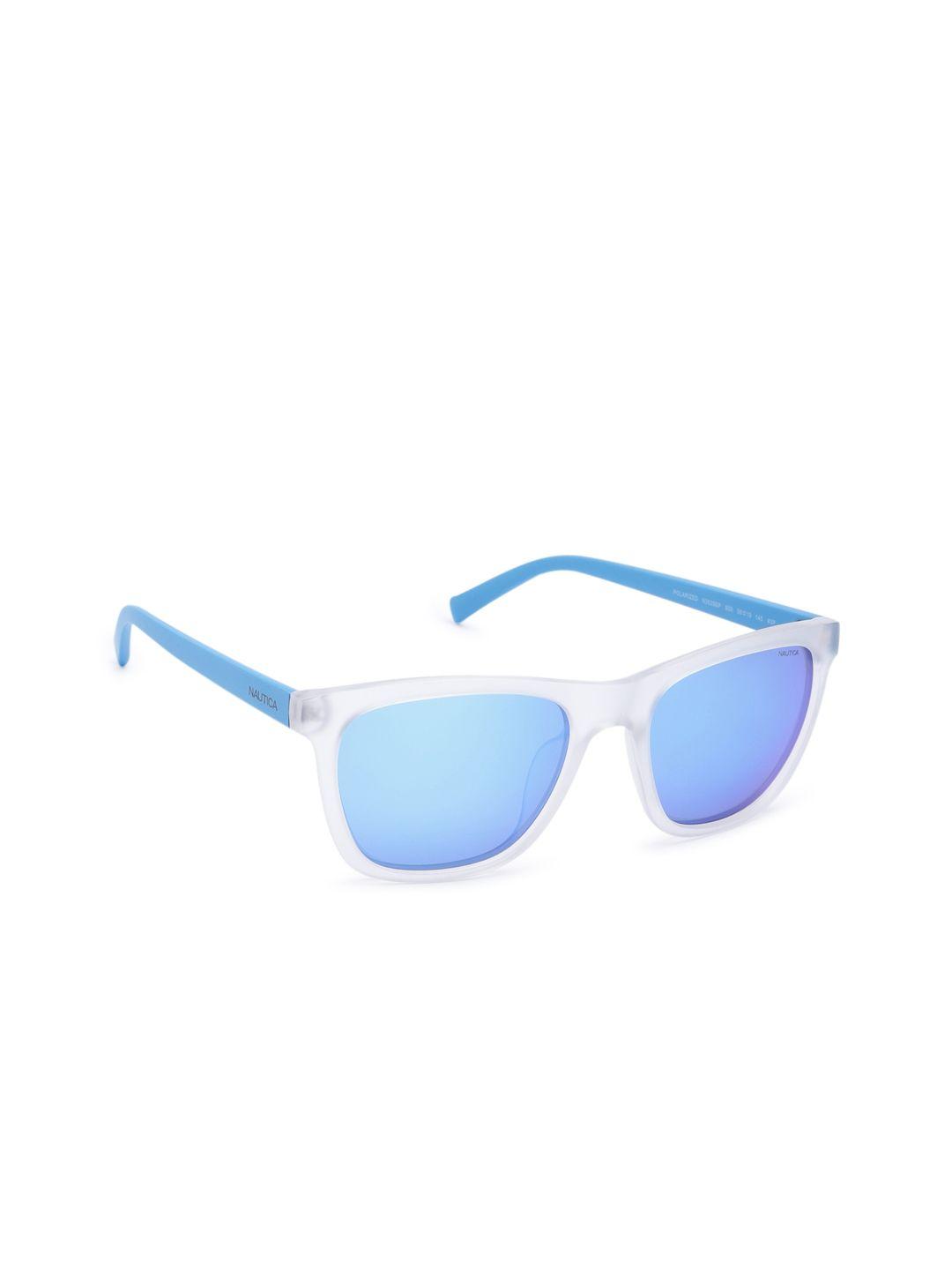 nautica men blue lens & white wayfarer sunglasses with uv protected lens 3629p 939 56 s