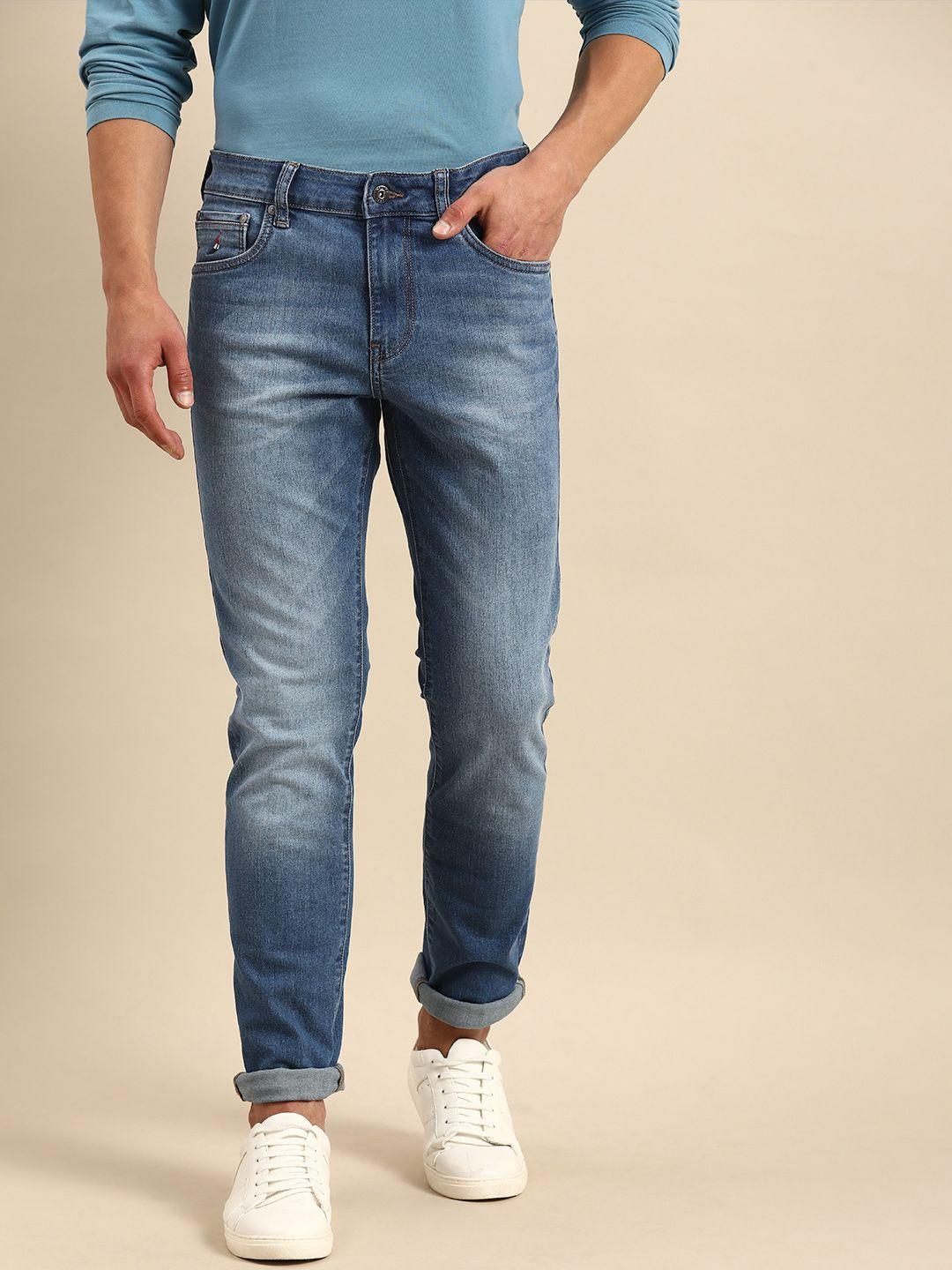 nautica men blue regular fit heavy fade light shade stretchable jeans