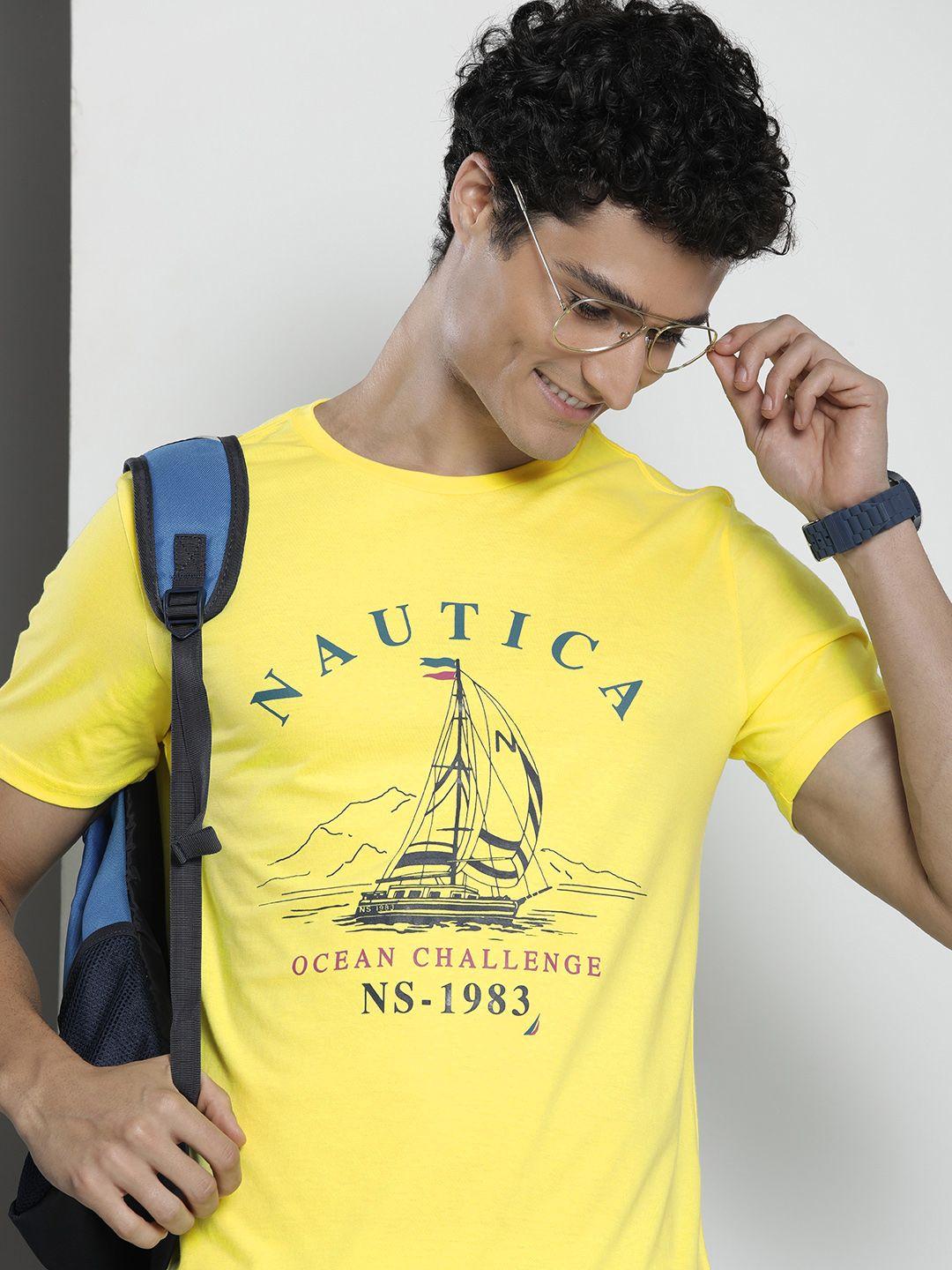 nautica men brand logo printed pure cotton t-shirt