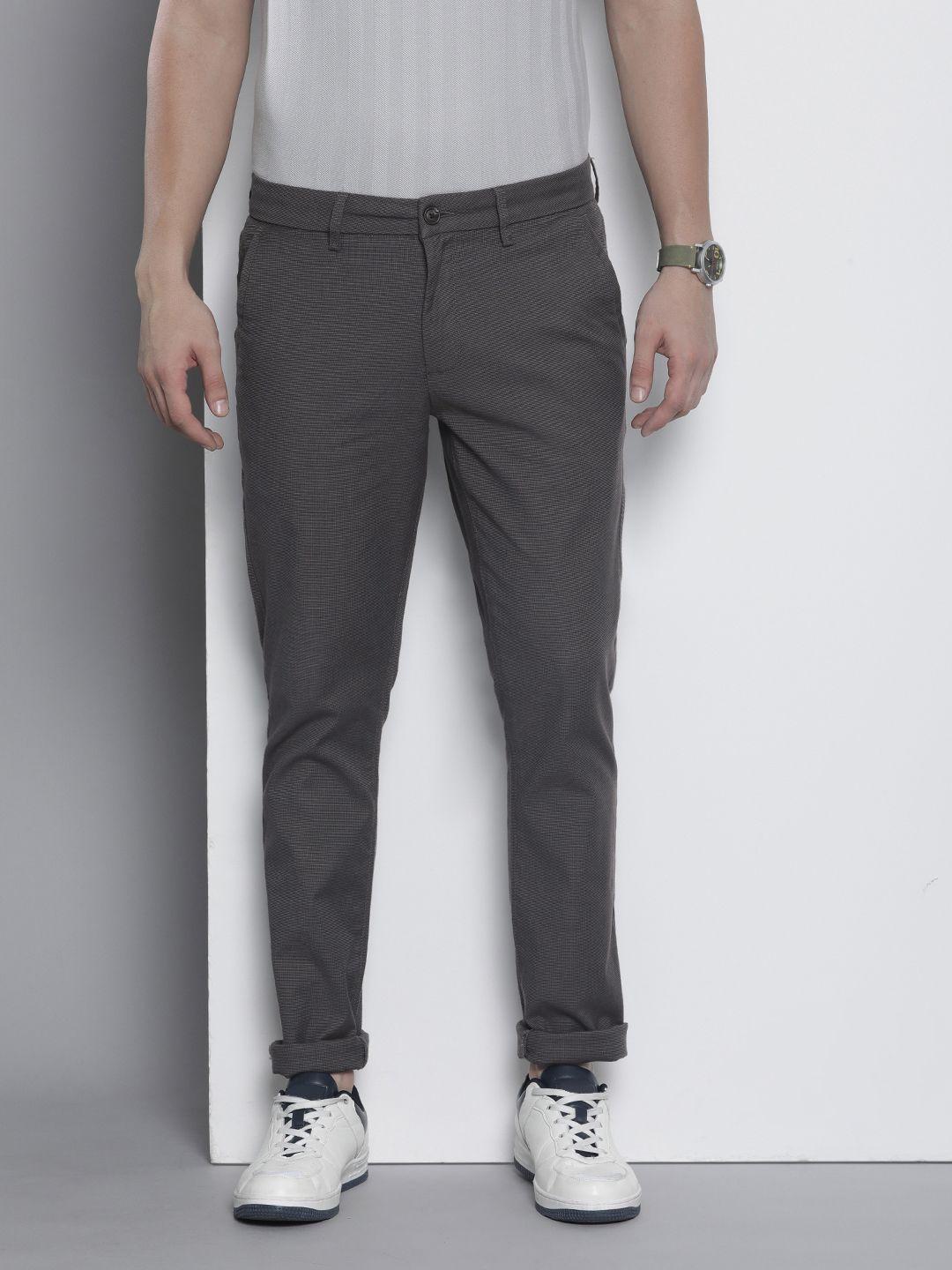 nautica men checked slim fit mid-rise trousers