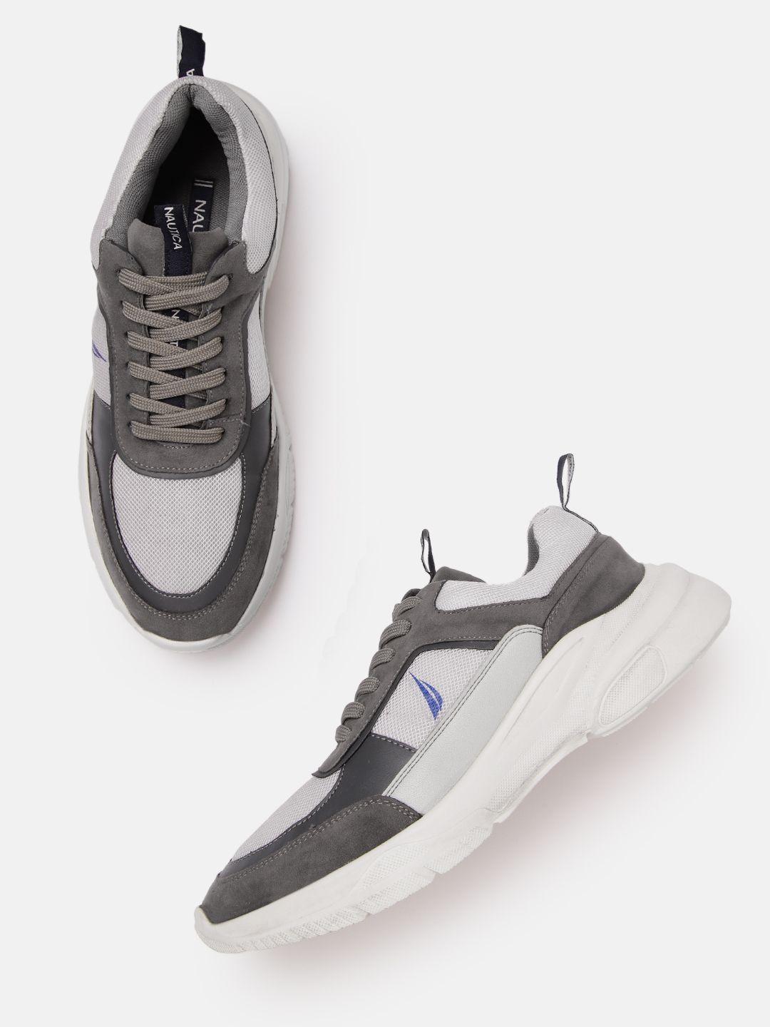 nautica men grey & white colourblocked sneakers
