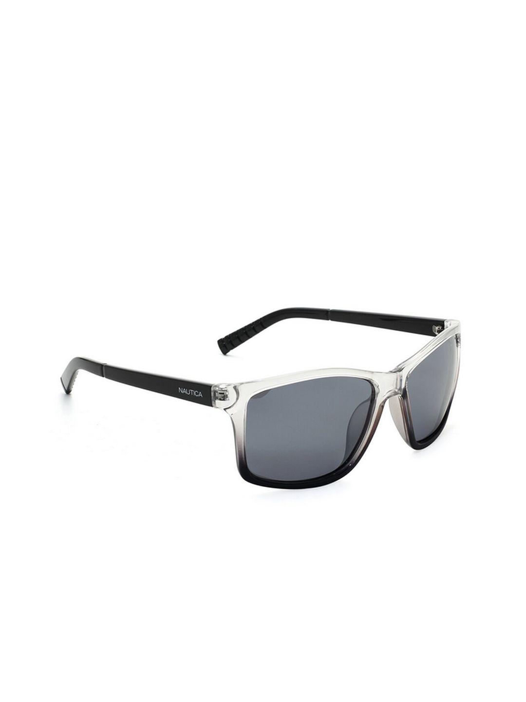 nautica men grey lens & white square sunglasses with polarised and uv protected lens