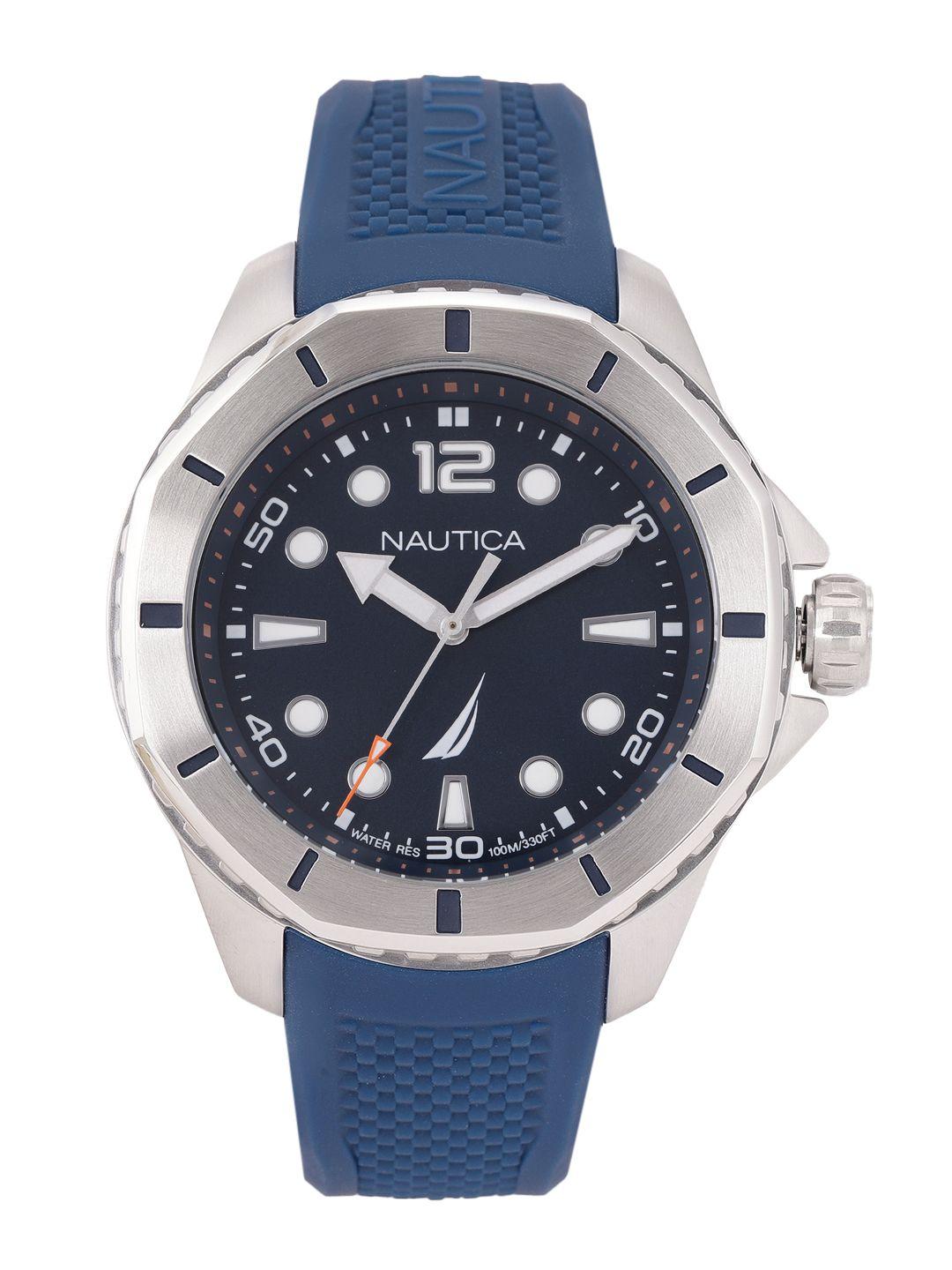 nautica men navy blue dial & textured straps analogue watch napkmf201