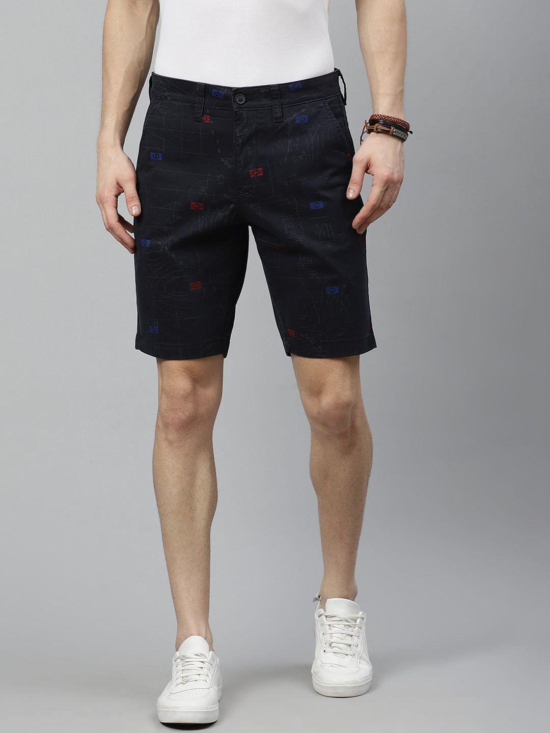 nautica men navy blue printed slim fit regular shorts