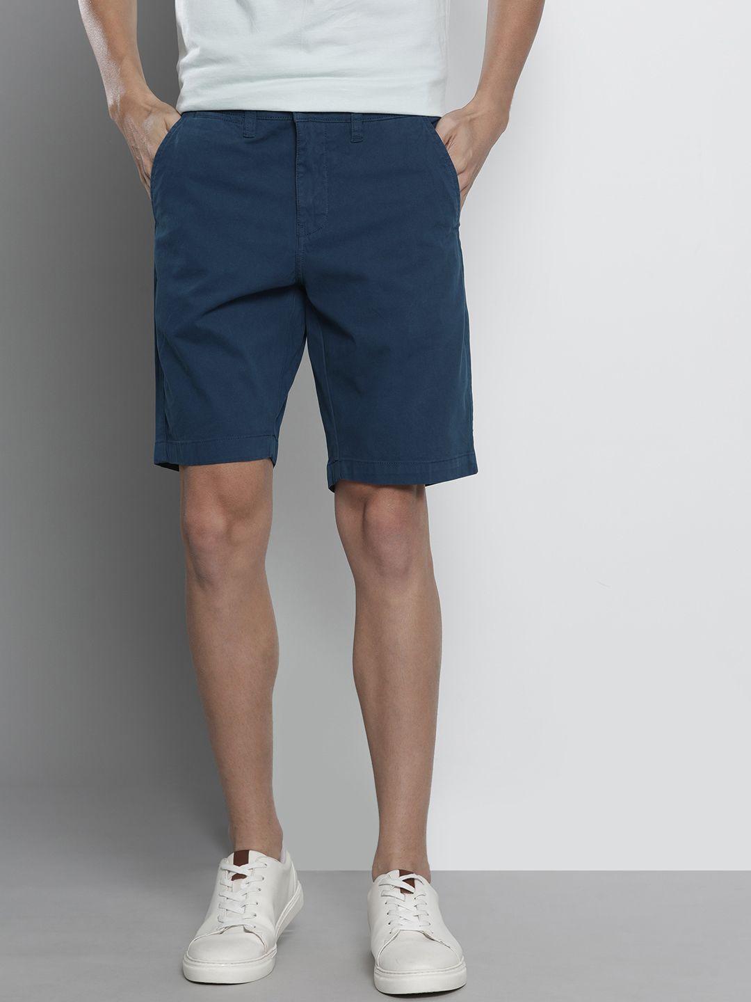 nautica men navy blue solid slim fit chino shorts