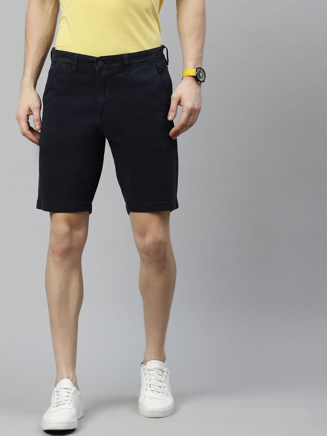 nautica men navy blue solid slim fit regular shorts