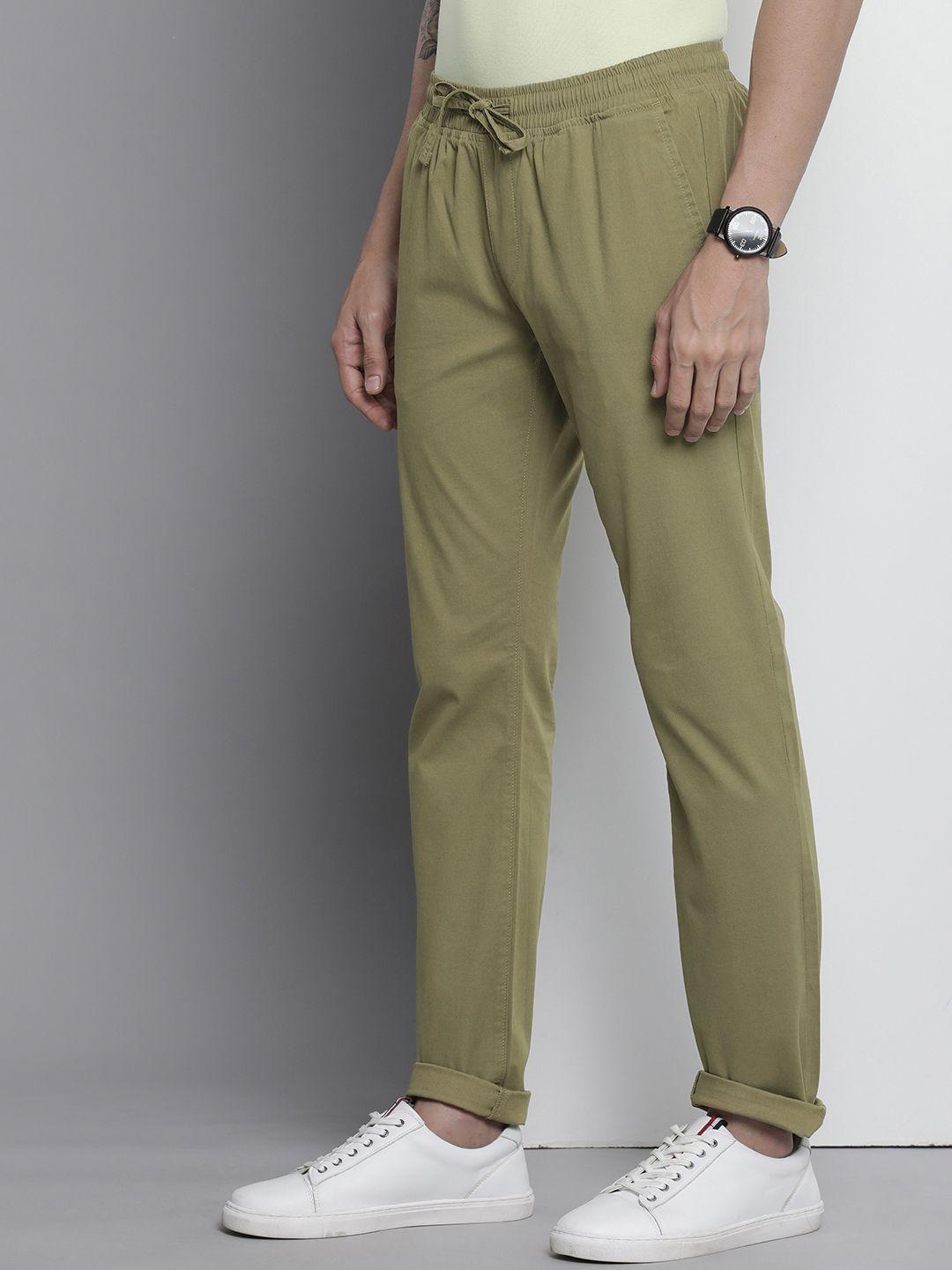nautica men olive green solid slim fit trousers