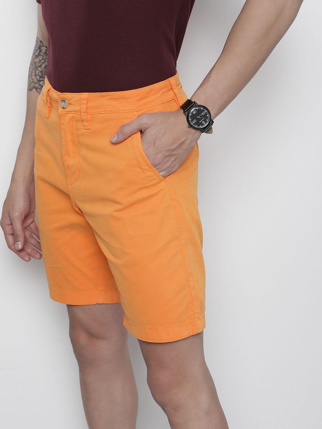 nautica men orange solid slim fit shorts
