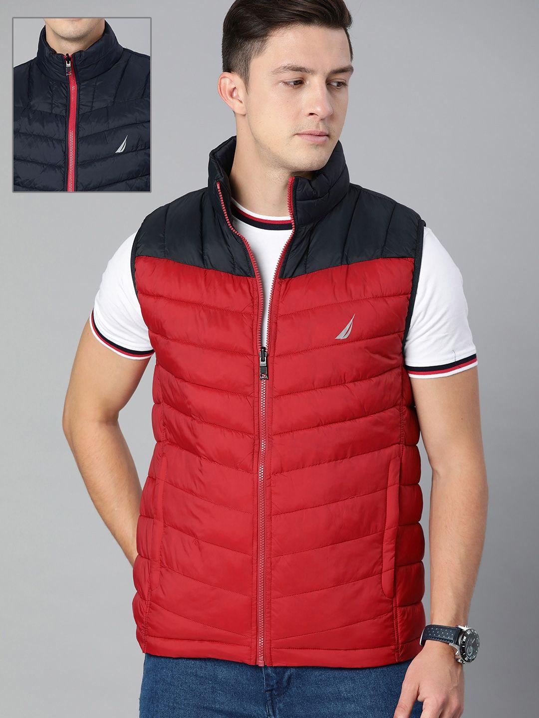 nautica men red & black colourblocked water resistant reversible padded jacket