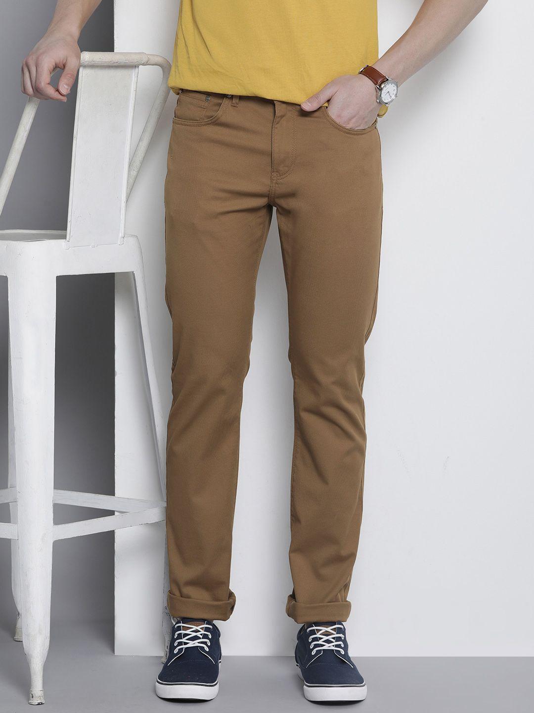 nautica men solid slim fit mid-rise casual trousers