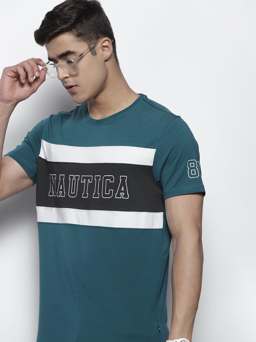 nautica striped brand logo detailed regular fit t-shirt