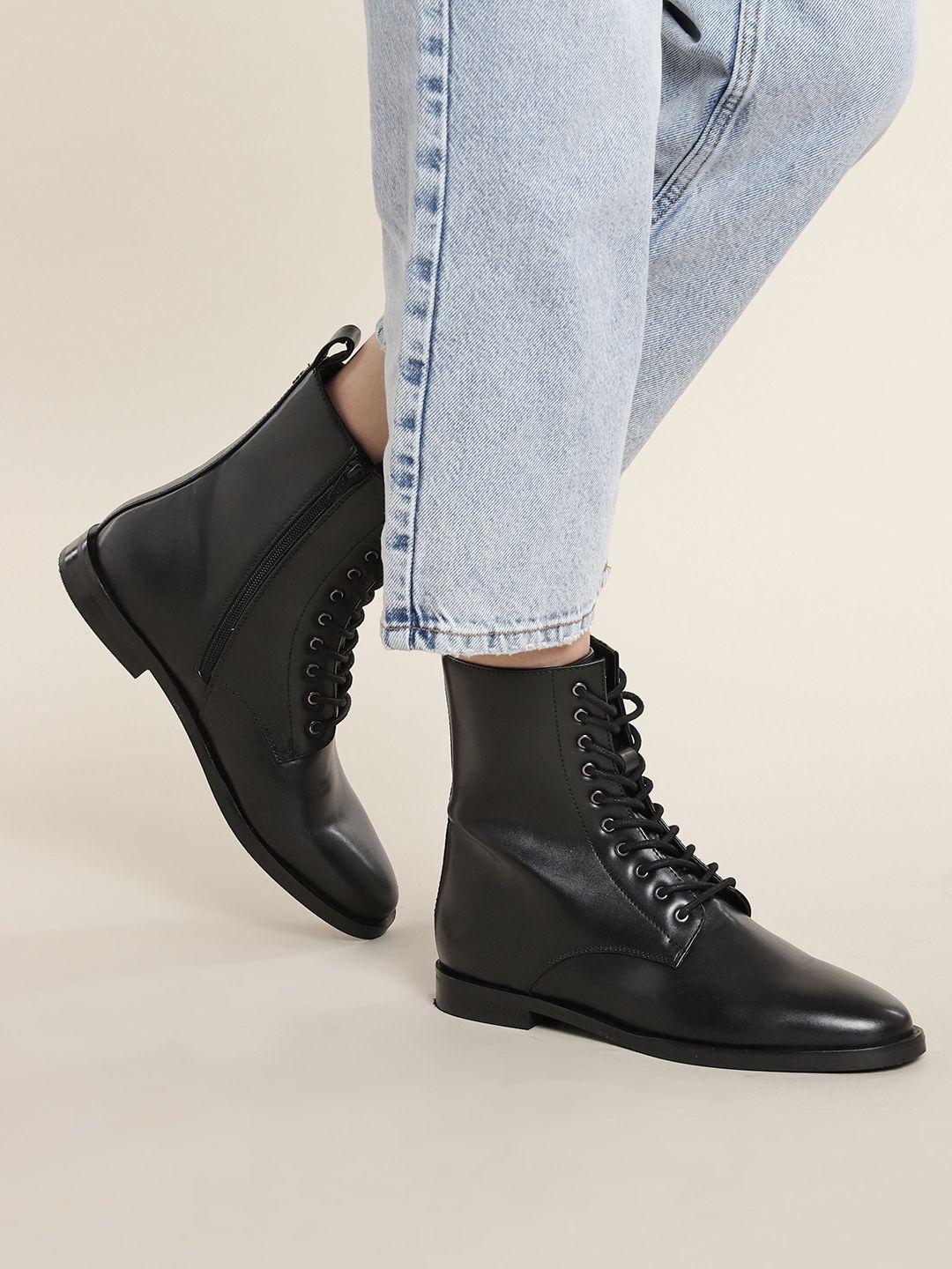 nautica women black solid mid-top regular boots