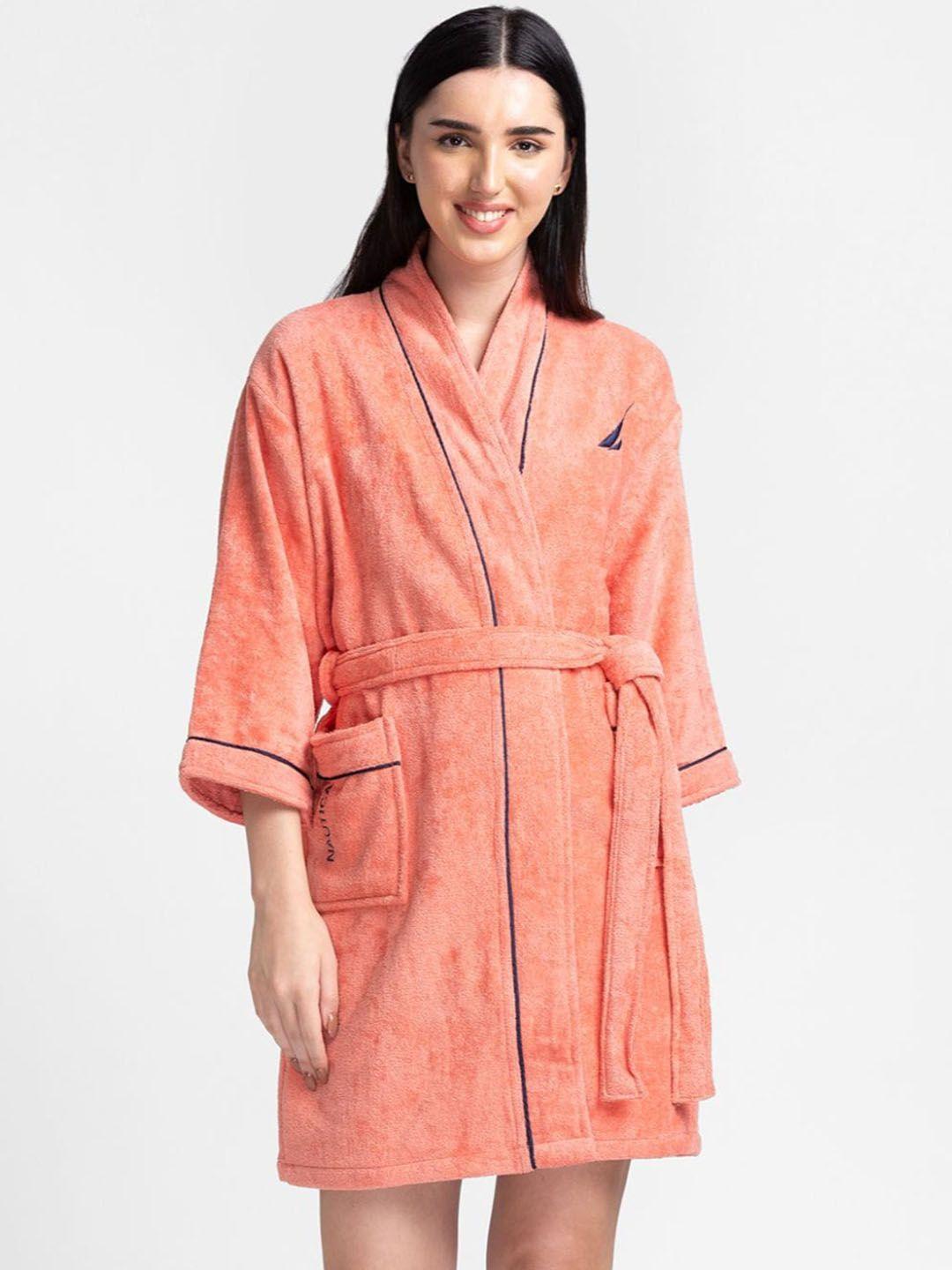 nautica women coral-colored solid pure cotton robe