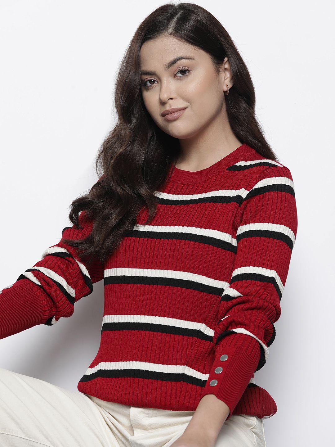 nautica women maroon & white striped pullover
