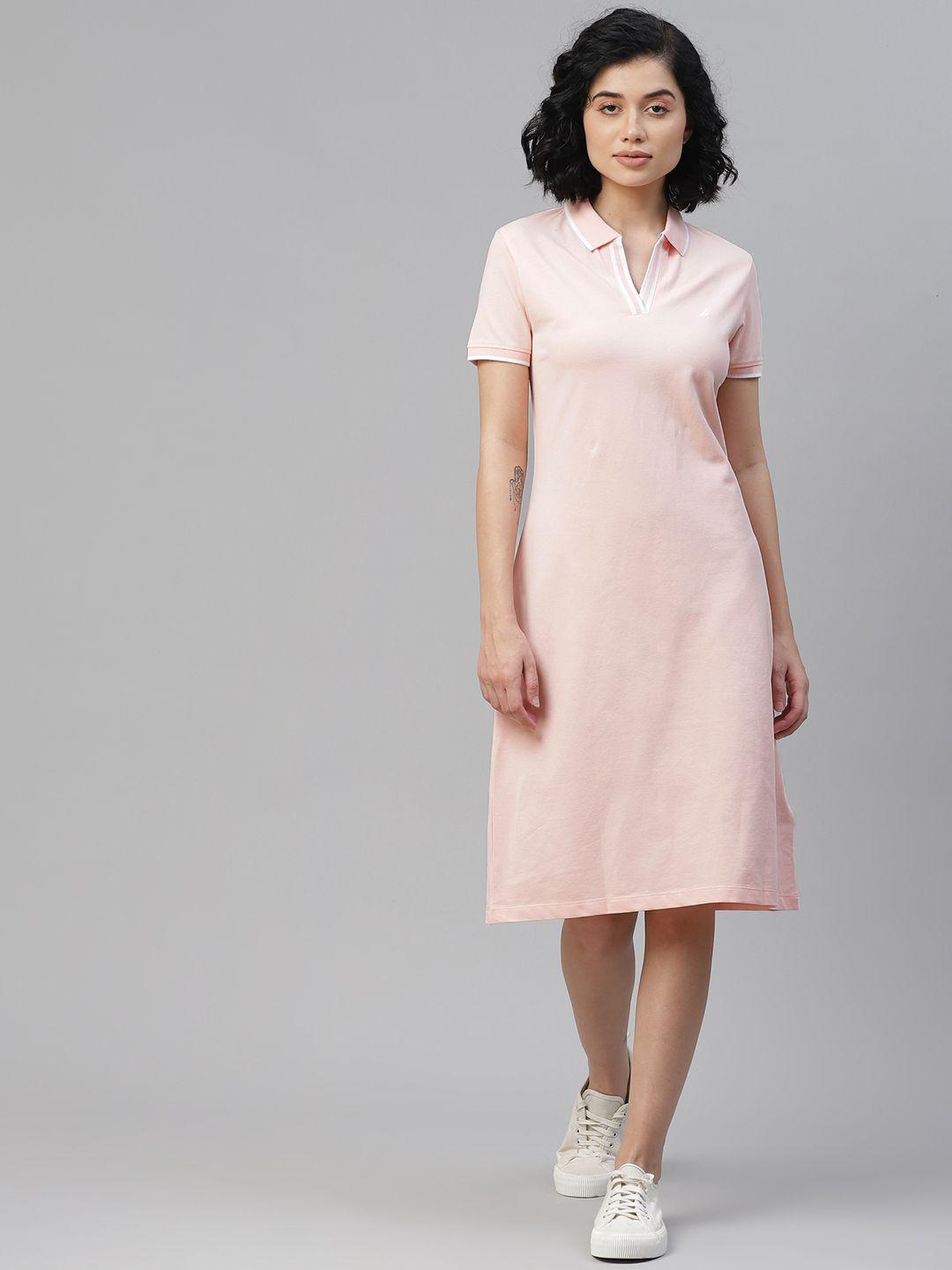 nautica women pink solid tshirt dress