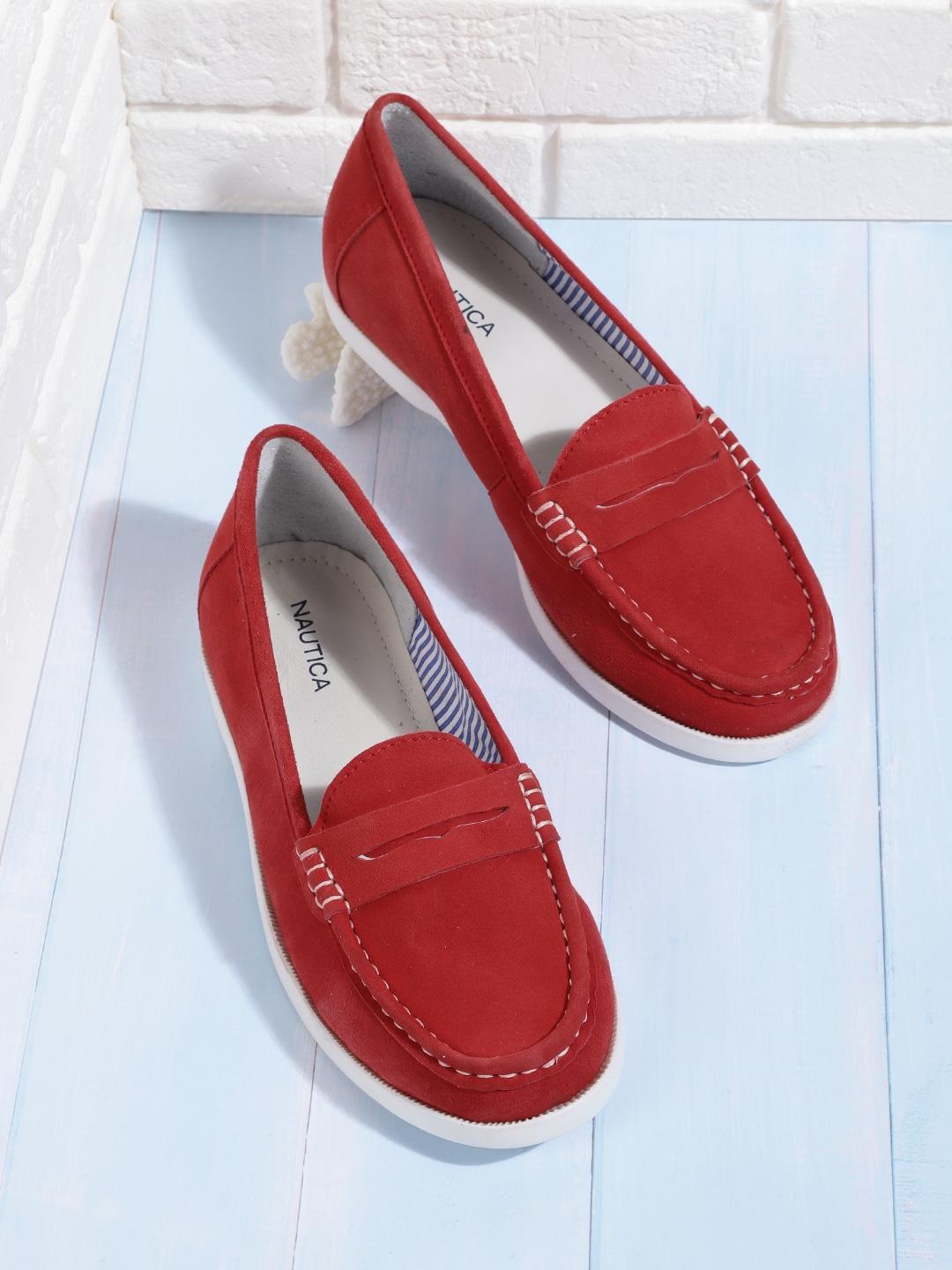 nautica women red leather penny loafers