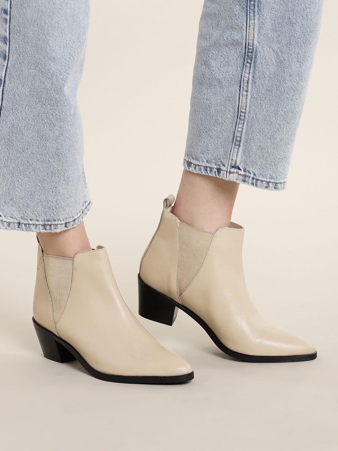 nautica women solid mid-top leather block heel chelsea boots