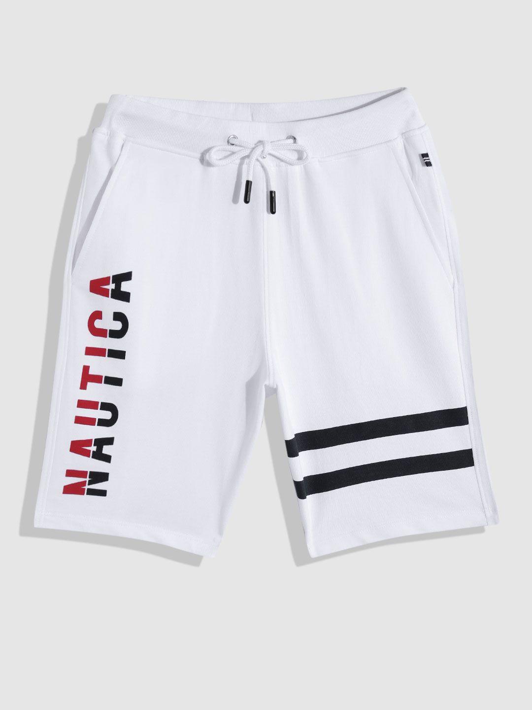 nautica boys brand logo print & striped pure cotton shorts