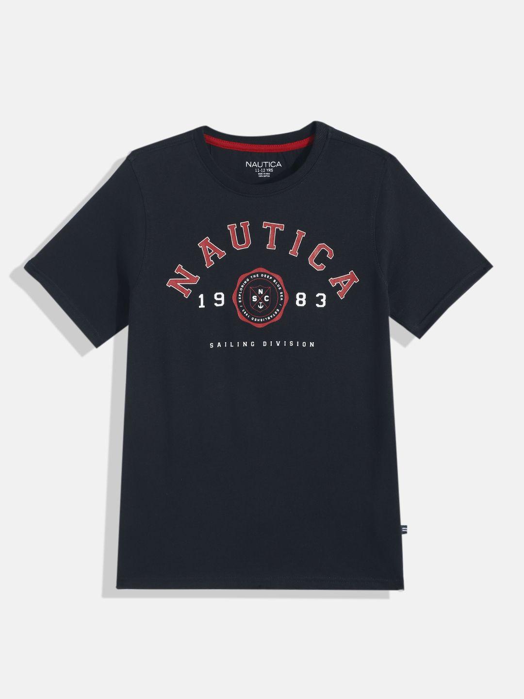 nautica boys brand logo printed pure cotton t-shirt