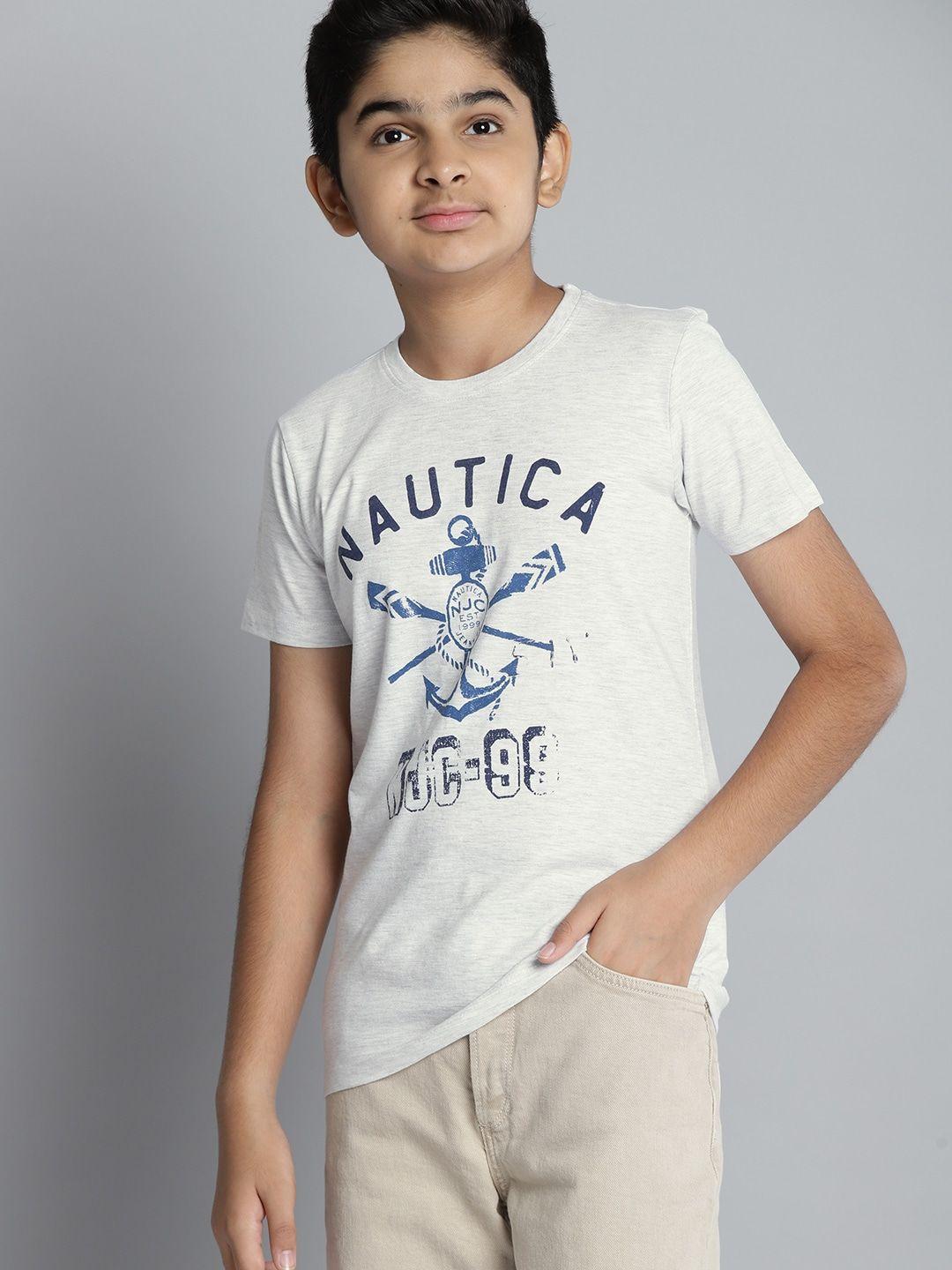 nautica boys grey & navy blue brand logo print t-shirt