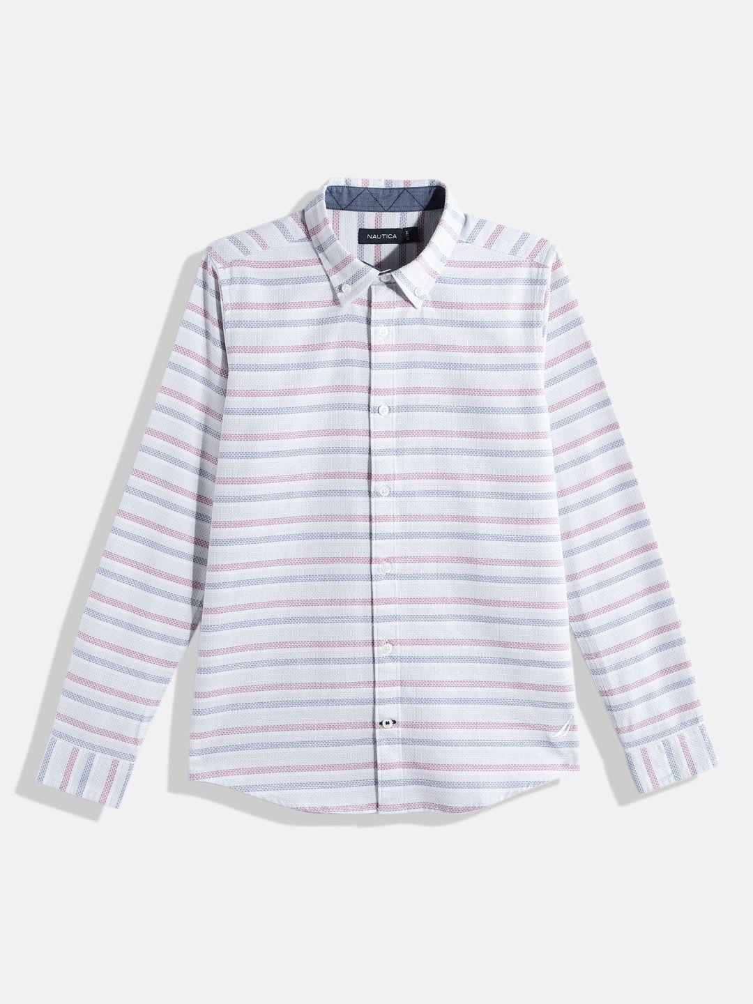 nautica boys multi or variegated stripes & self design opaque pure cotton casual shirt