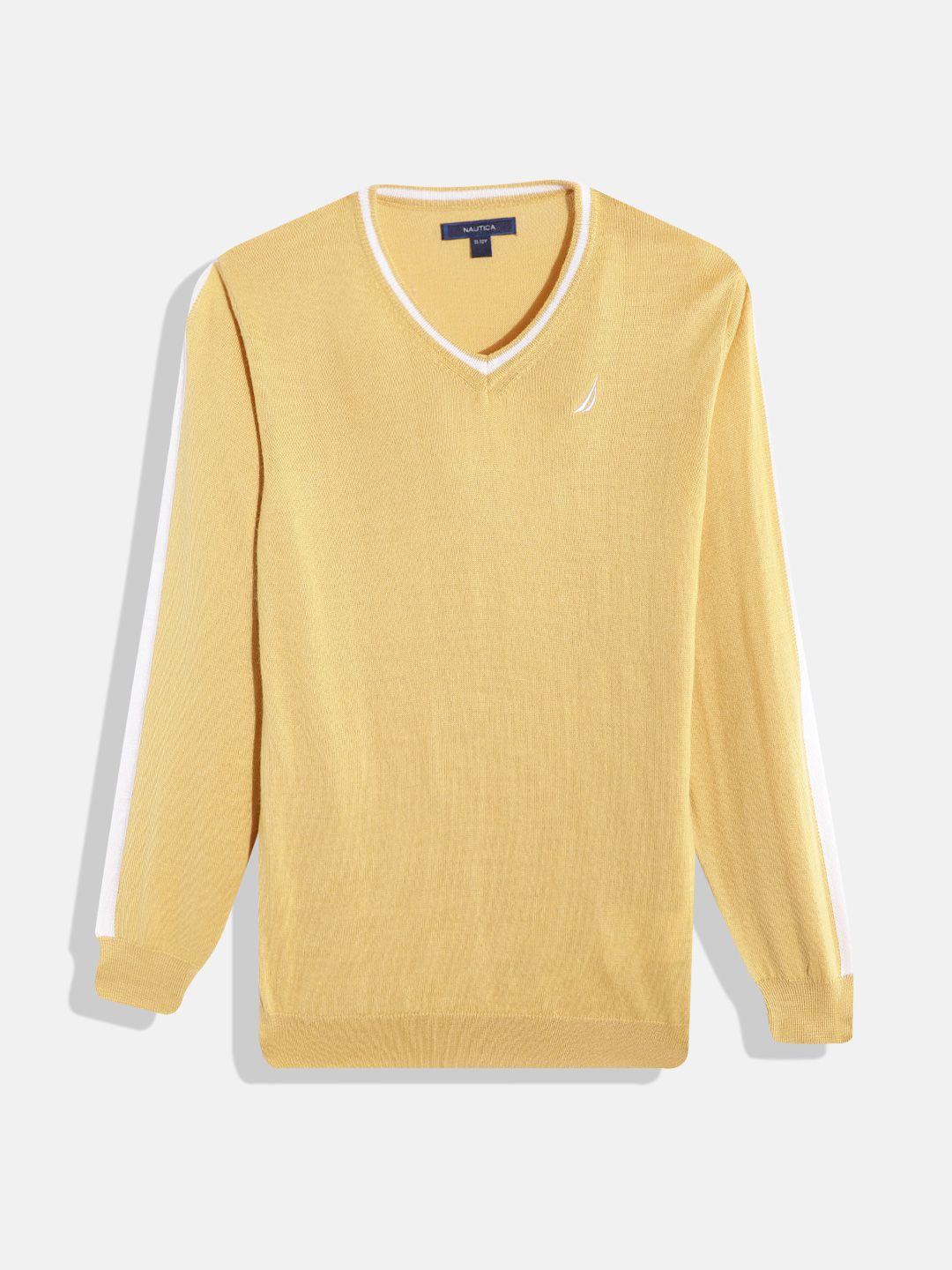 nautica boys mustard yellow solid v-neck pullover